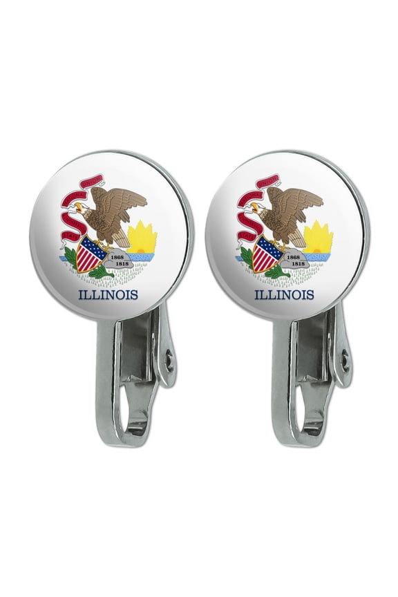 Illinois State Flag Novelty Clip-On Stud Earrings