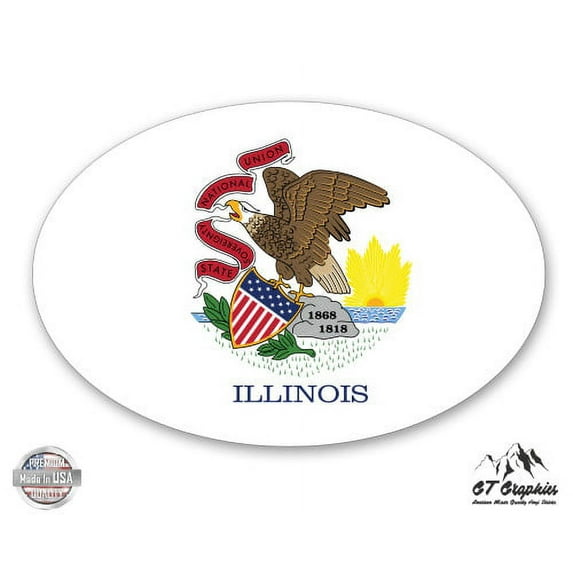 Illinois State Flag Oval - 12" Vinyl Sticker Waterproof Decal