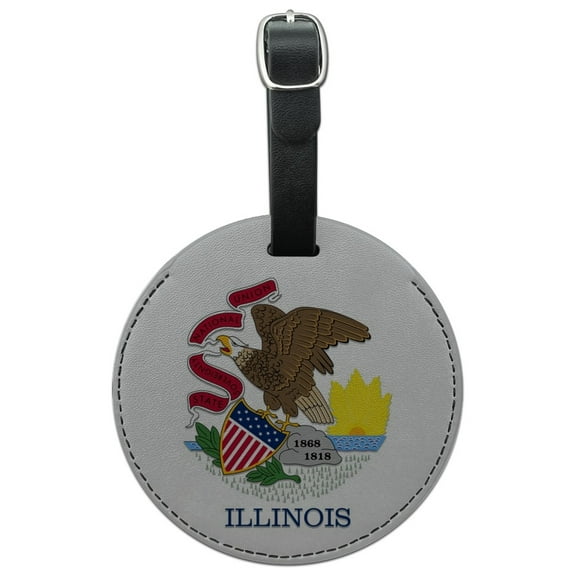 Illinois State Flag Round Leather Luggage Card Suitcase Carry-On ID Tag