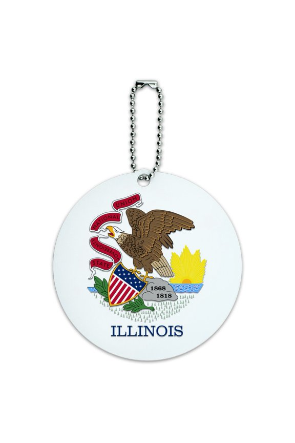 Illinois State Flag Round Luggage ID Tag Card Suitcase Carry-On