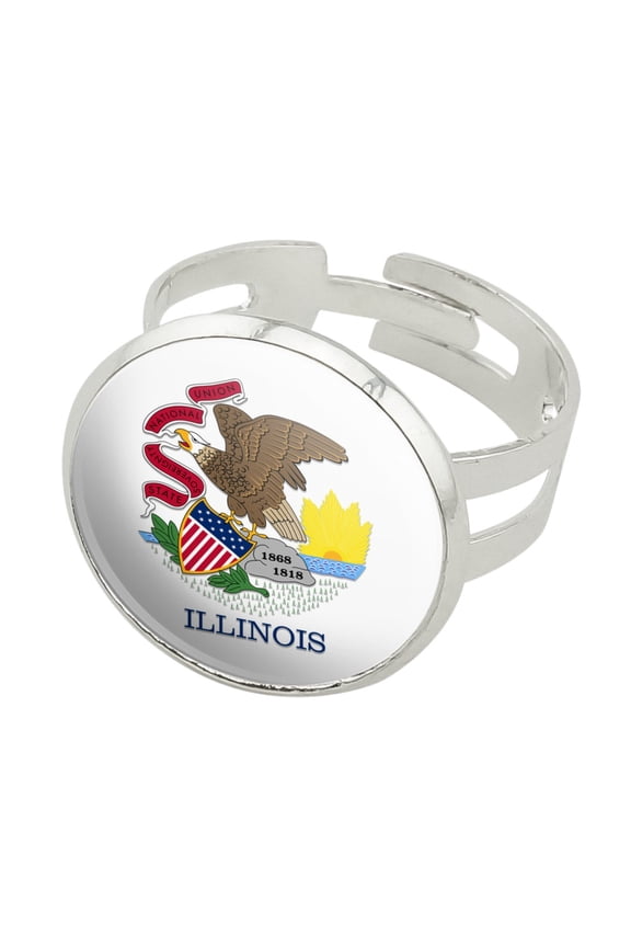 Illinois State Flag Silver Plated Adjustable Novelty Ring