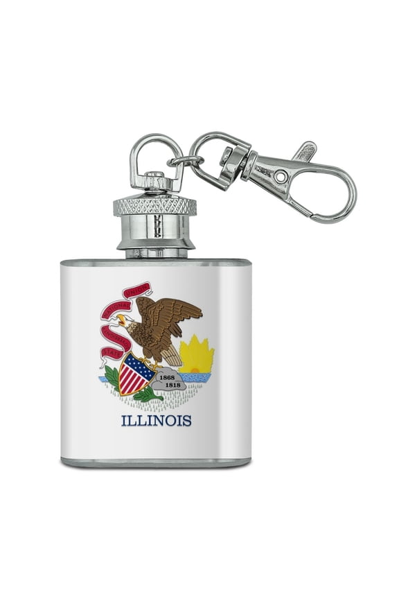 Illinois State Flag Stainless Steel 1oz Mini Flask Key Chain