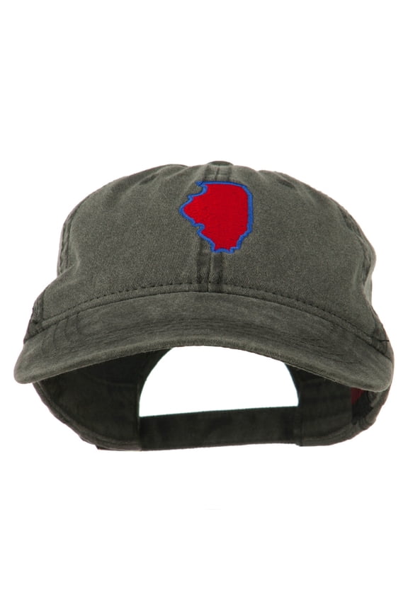 Illinois State Map Embroidered Washed Cotton Cap - Black OSFM