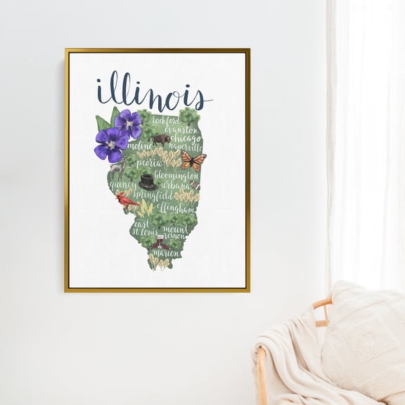 Illinois State Map Illustrated Hometown Landmark For Chicago Home Gift Art Art Or Art, Unframed Paper Print