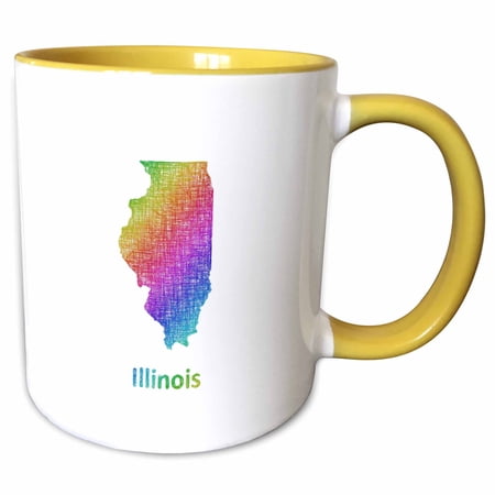 3drose, Illinois State Map - Rainbow Sketch Design, 15oz Two-tone Yellow Mug