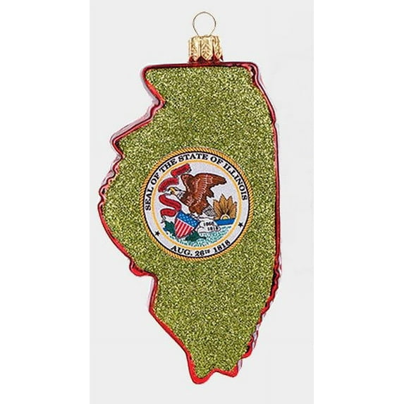 Illinois State Shape Outline Polish Mouth Blown Glass Christmas Ornament