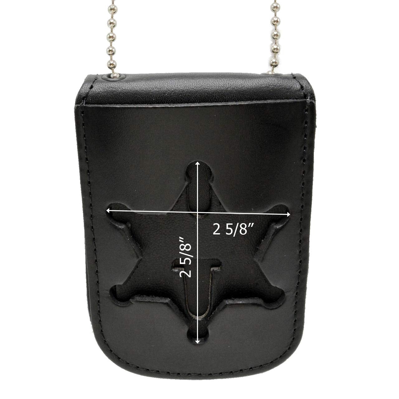 Illinois State Sheriff 6 Point Star Badge ID Holder - Genuine Leather Badge ID Holder with 30" Neck Chain - 2.75" X 4"