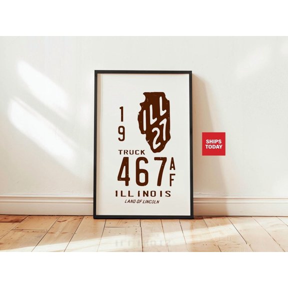 Illinois State Travel Poster, Retro Rustic Wall Art