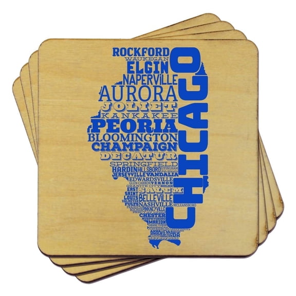 Torched Typography Coaster Set 4 Coasters Drinks 4"Lx 4" Wx 1"H Multicolor