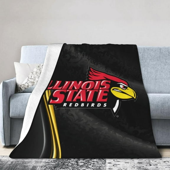 Illinois State University Logo Fleece Blanket, Very Soft Microfiber Flannel Blanket for Couch Warm and Cozy for All Seasons