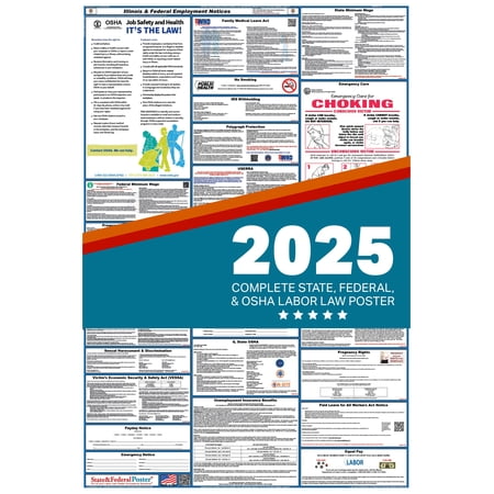 Illinois State and Federal Labor Law Poster 2025 , All In One | English-Paper
