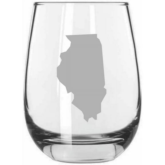 Illinois States Etched 15.25oz Libbey Stemless Wine Glass