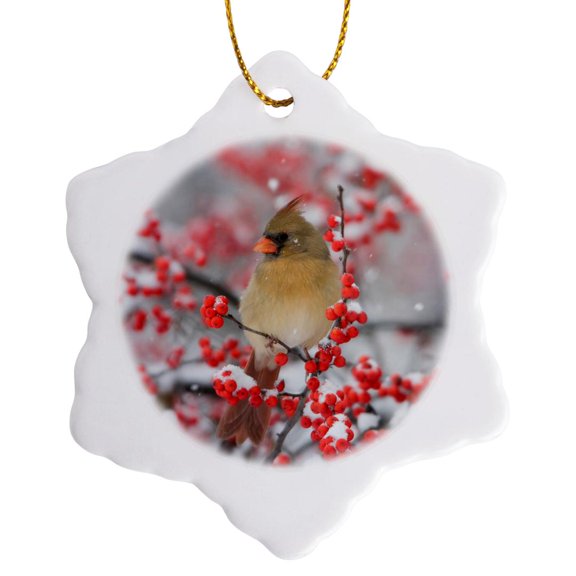 3drose, Illinois, Usa - Northern Cardinal, 3 inch Snowflake Porcelain Ornament
