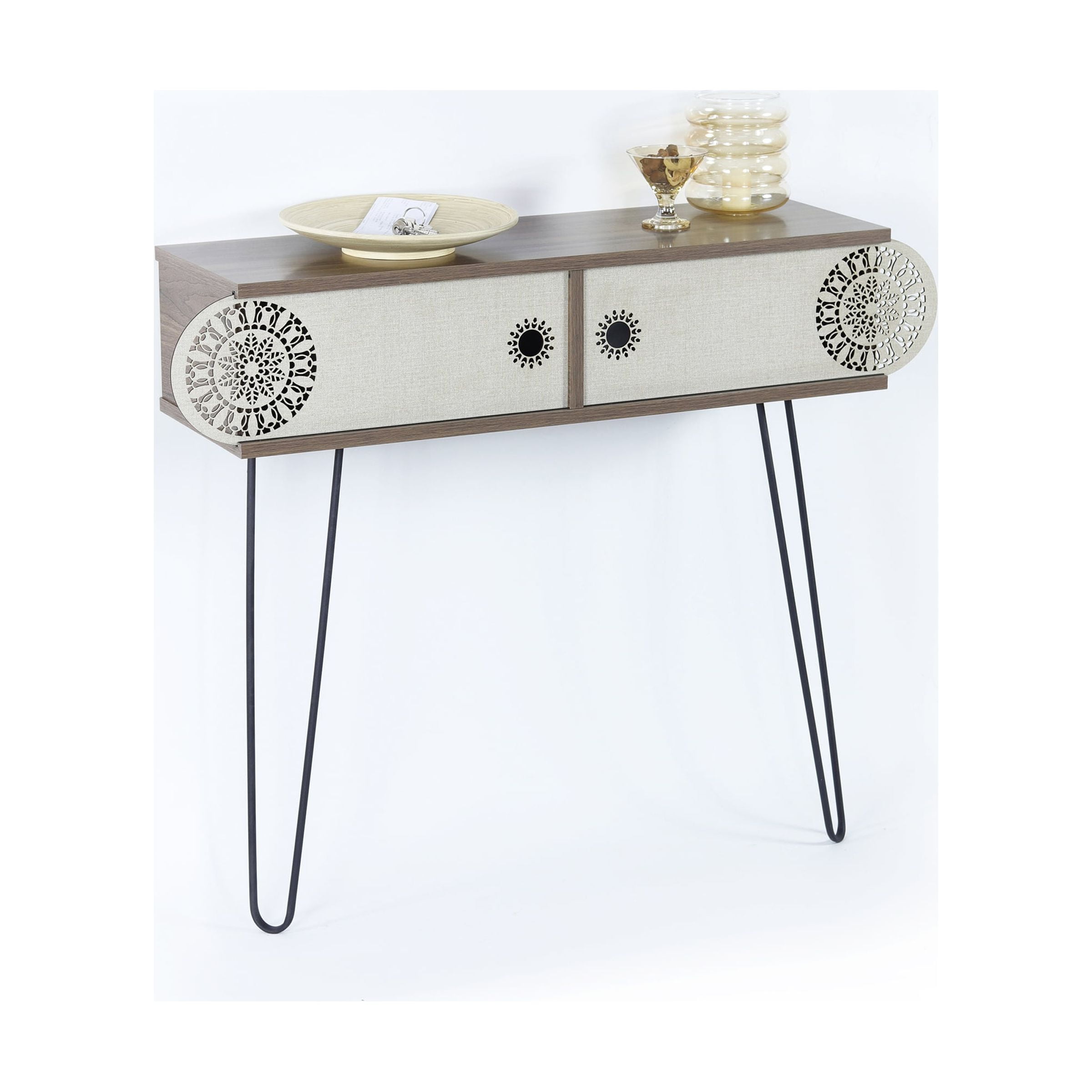 Illo 2 Open Shelf Metal Legs Console Table, Wood top module Console