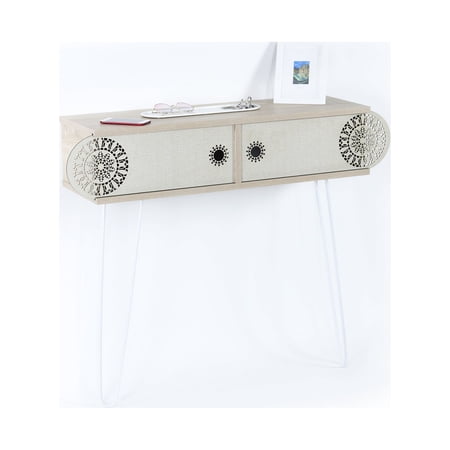 Illu 2 Open Shelf Metal Legs Console Table, Wood top module Console Table, Easy to assemble, Beige-White