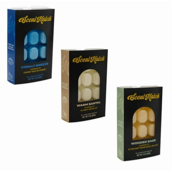 IllumiScents Scentmatch Wax Melts 3-Pack Wooded Sage, Cobalt Breeze, Warm Santal