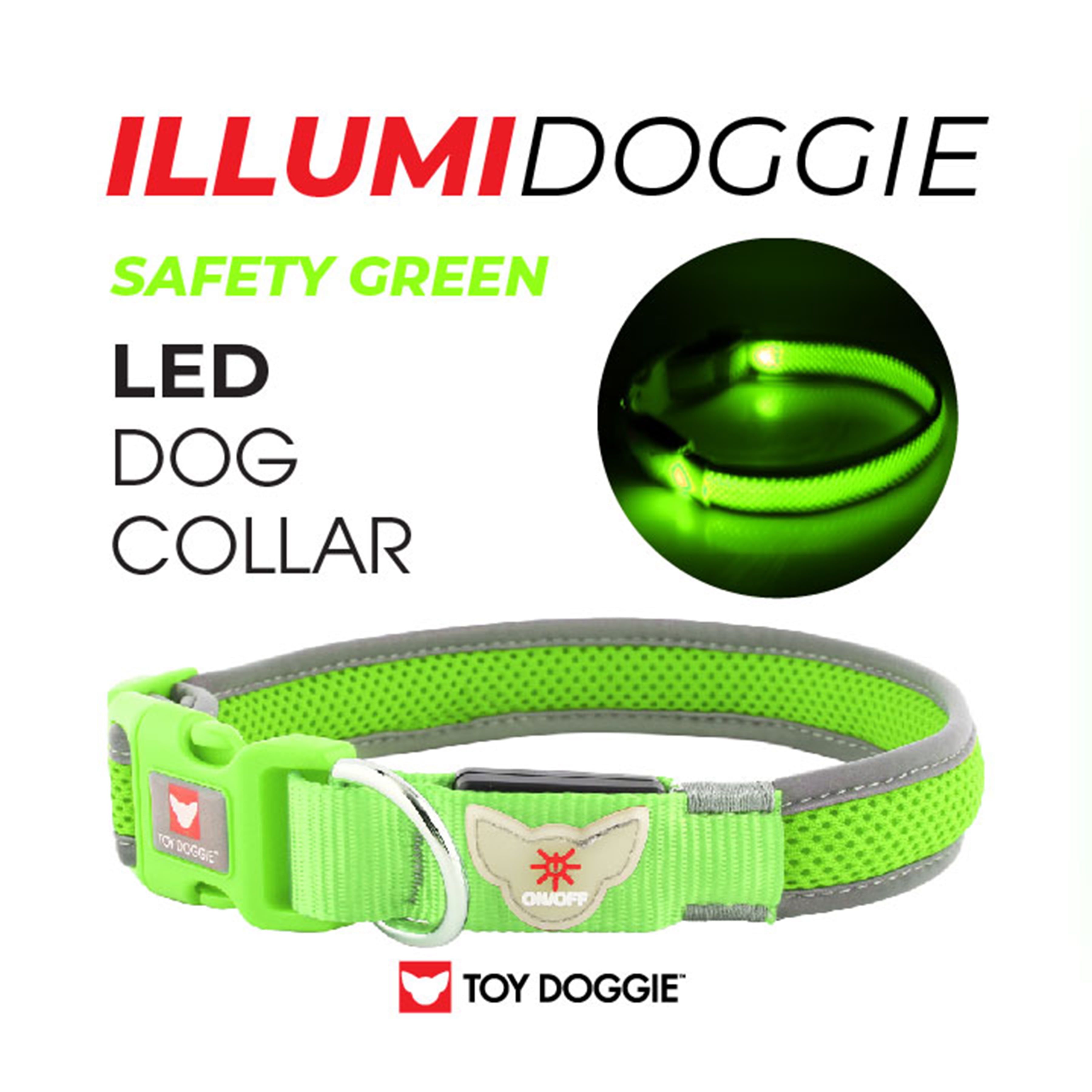 Illumidoggie LED Dog Collar L - Safety Green for Large Dogs from Toy Doggie Brand