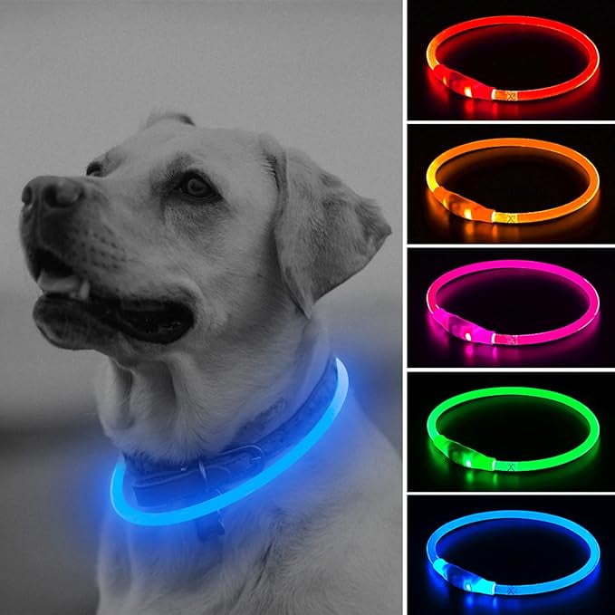 Illumifun LED Dog Collar Light Up Dog Collars USB Rechargeable Lighted Dog Collar TPU Cuttable Dog Collar Lights for Night Walking Blue
