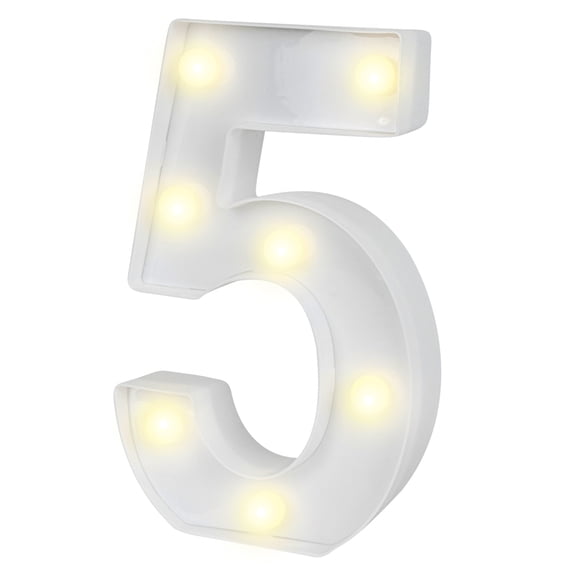 Restaurantware-Illumify 7.1 x 1.2 x 8.7 Inch Light Up Number, 1 Durable Marquee LED Light - Number 5, Touchproof, White Plastic Party Digit Sign Accent, Keyhole Slot, For Weddings, Or Special Events
