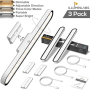 Under Cabinet Lights - Rechargeable 28 LED Closet Lights w/ Adjustable Angle, Stepless Dimming and 3 Color Modes, Under Counter Lights for Kitchen, Wall Read Light3 Pack