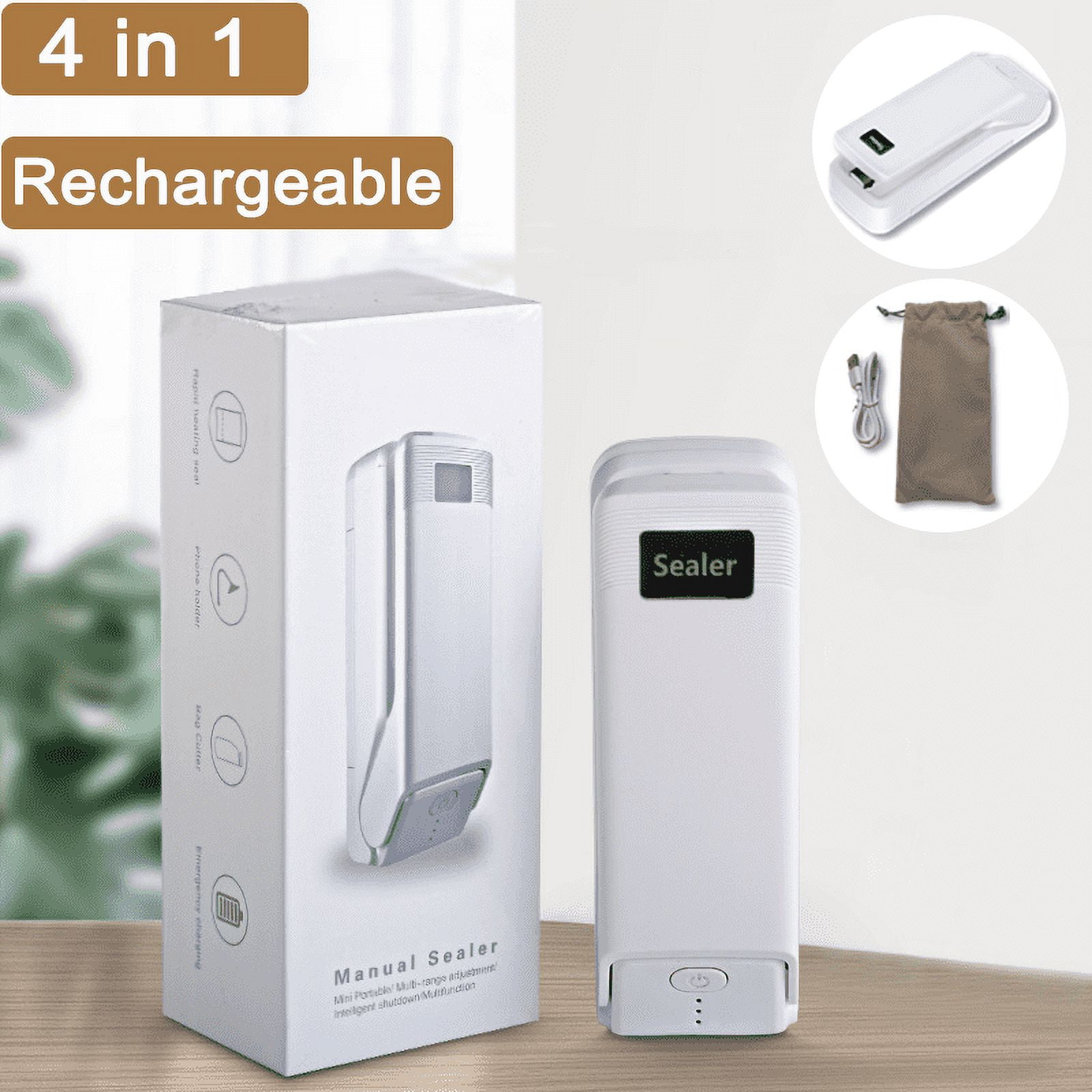 IlluminLabs Mini Bag Sealer, Rechargeable Plastic Chip Bag Sealer with Cutter, 4-in-1 Portable Handheld Heat Sealer Bag Closer for Plastic Bags