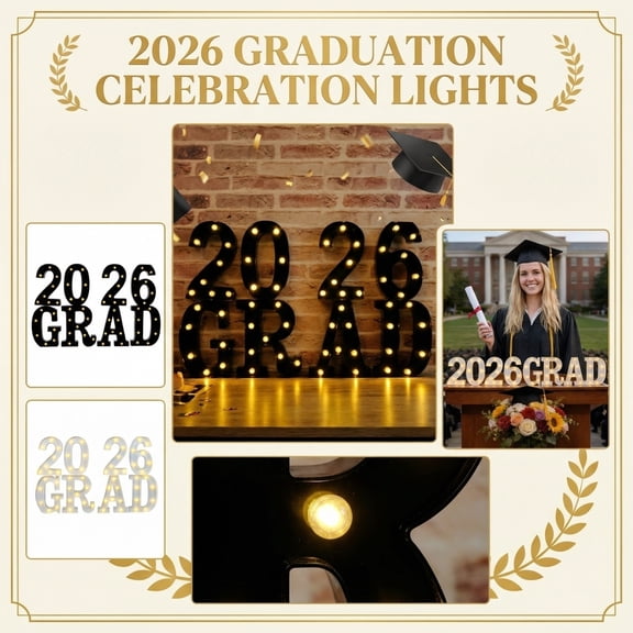 Illuminated 2026 Graduation Sign Light Up Marquee Letters Battery Operated LED Alphabet Numbers for Class of 2026 Party Decorations Photo Backdrop Table Centerpiece (8 Light Boxes)