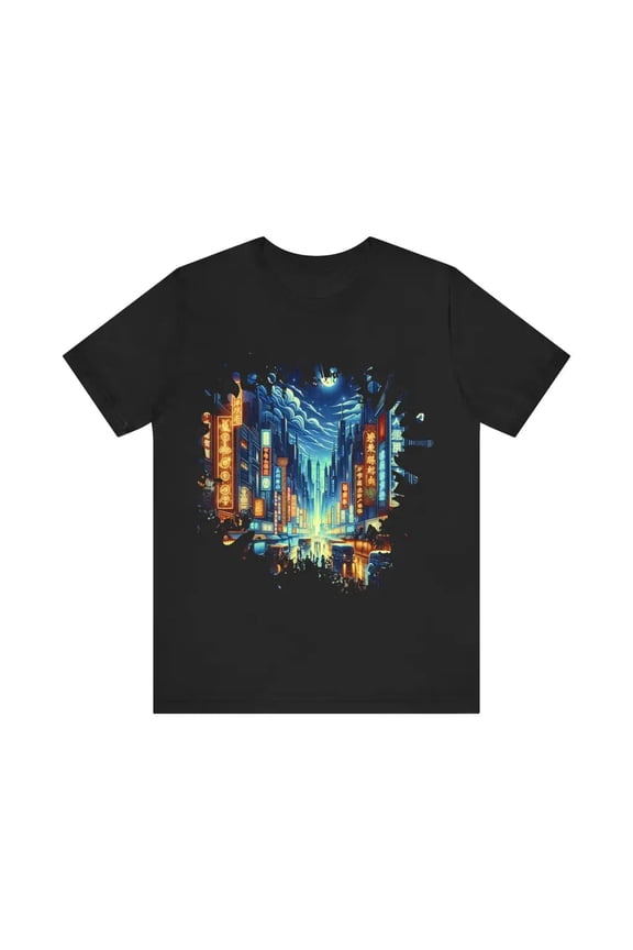 Illuminated Avenue under a Nocturnal Glow - Jersey Short Sleeve Tee