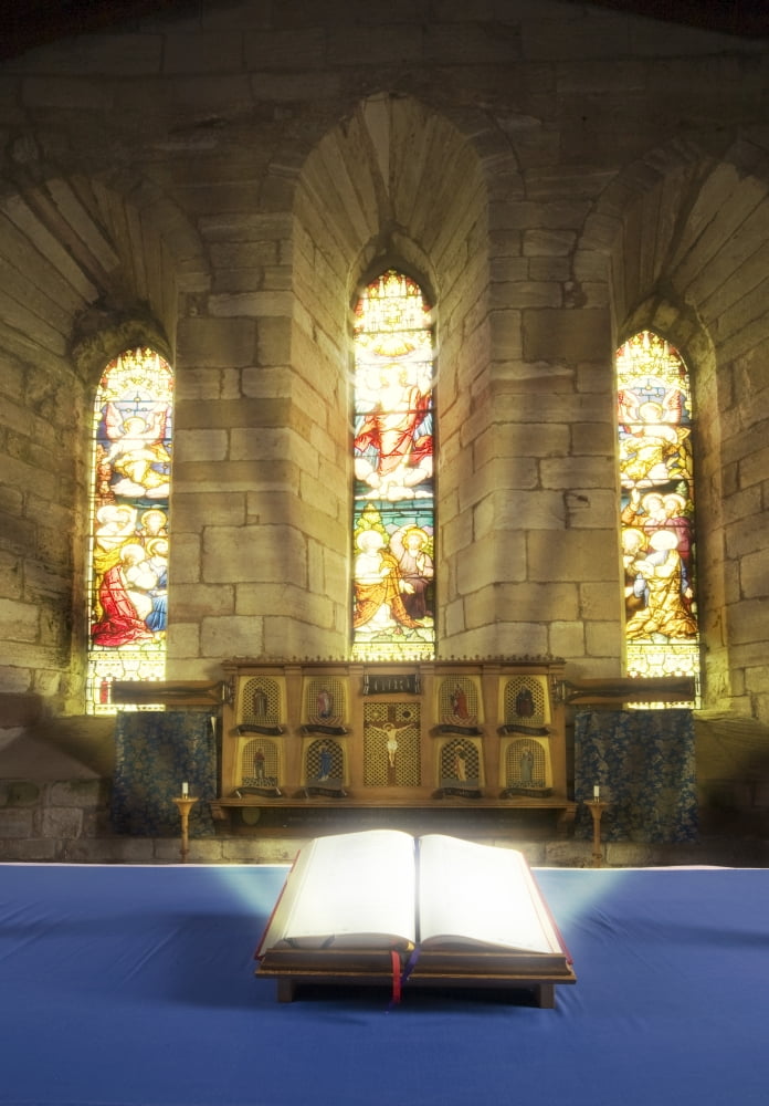 Illuminated Bible In Church Canvas Art - John Short Design Pics (24 x 34)