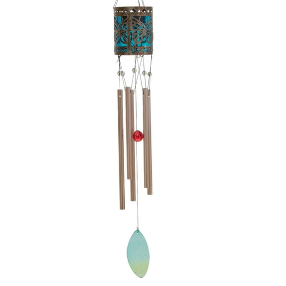 Illuminated Butterfly Solar Powered 34" Wind Chime in Copper and Blue