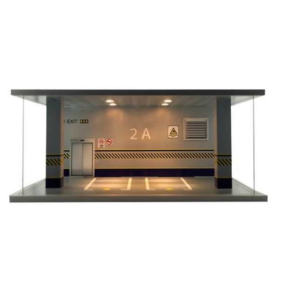 Illuminated Car Park Diorama Display 1:18 scale Grey