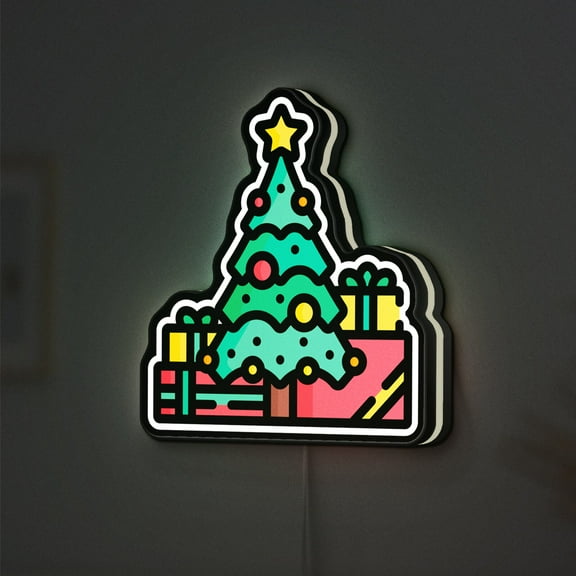 Illuminated Christmas Tree 3D Novelty Light Box, Festive Holiday Decor, Gift Display, Ideal for Seasonal Decoration (Width 12 inch, 30cm)