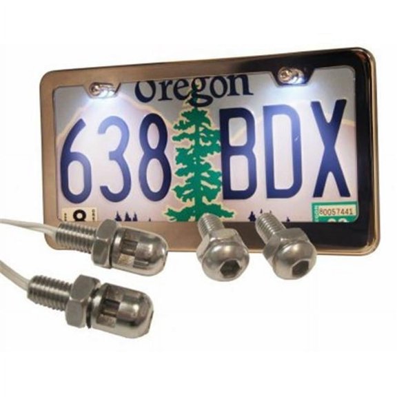 Illuminated Chrome License Plate Frame with Light Bolts and Caps