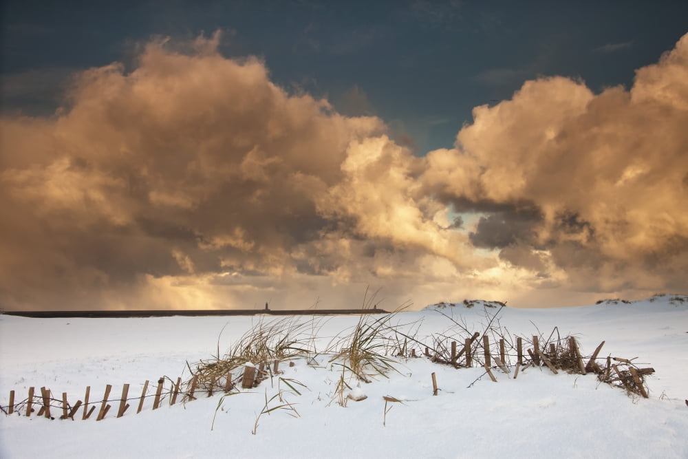 Illuminated Clouds Glowing Above A Snowy Field South Shields Tyne And Wear England Canvas Art - John Short Design Pics (19 x 12)