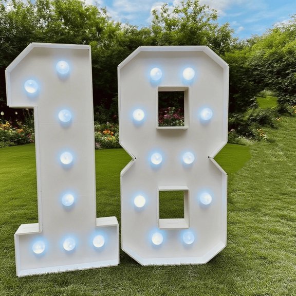 Illuminated Digital Marquee Frame Lights, LED Glowing Numbers 0-9, Plug In Light Up Signs with Stand, Cool White Neon Decor for Birthday Anniversary Party Wedding Festival Home Decoration