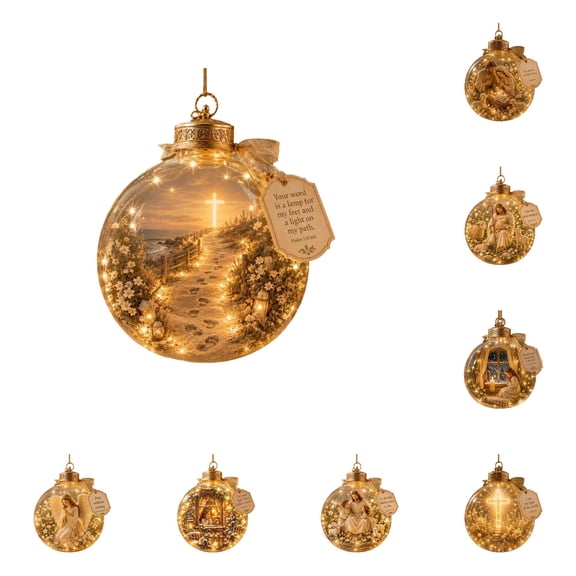 Illuminated Glass Keepsake Ornament Inspirational Verse Light Up Scene Decor For Christmas Easter Home Altar Spiritual Desktop Decoration