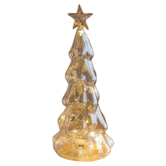 Illuminated Glass Trees with LED Lights - 2026 New Upgrade Silver Christmas Decorations Tree Figurine for Xmas Home Centerpiece, Battery Operated Tabletop Mantel Display
