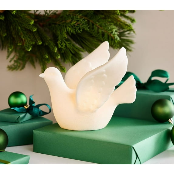 Illuminated Glistening Porcelain Dove in Flight by Valerie