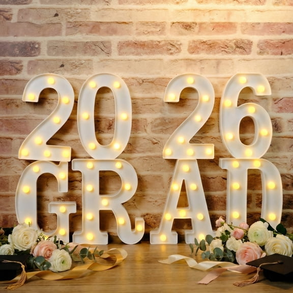 Illuminated Graduation Sign 2026, LED Lightbox Letters With Batteries Included, Indoor Outdoor Party Decor, 8 Large Letters For Graduation Celebration