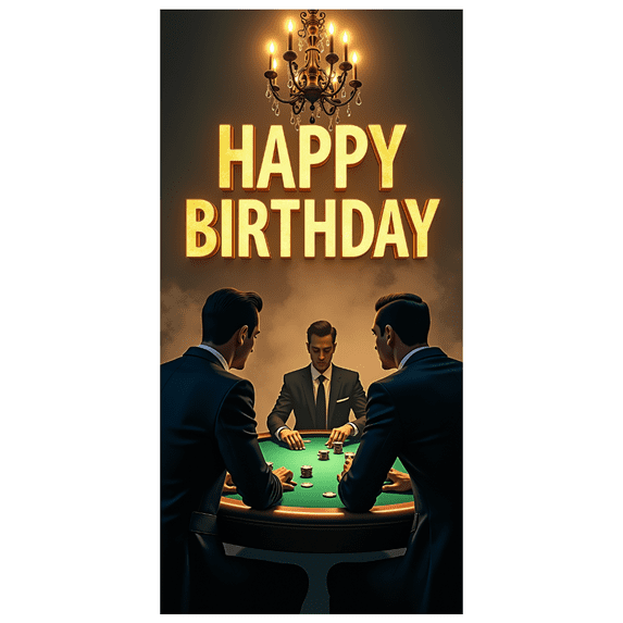 Illuminated Happy Birthday Banner with Casino Elements and Party Silhouettes Backdrop Party Supplies Photography Props Birthday Decoration Background Decorations