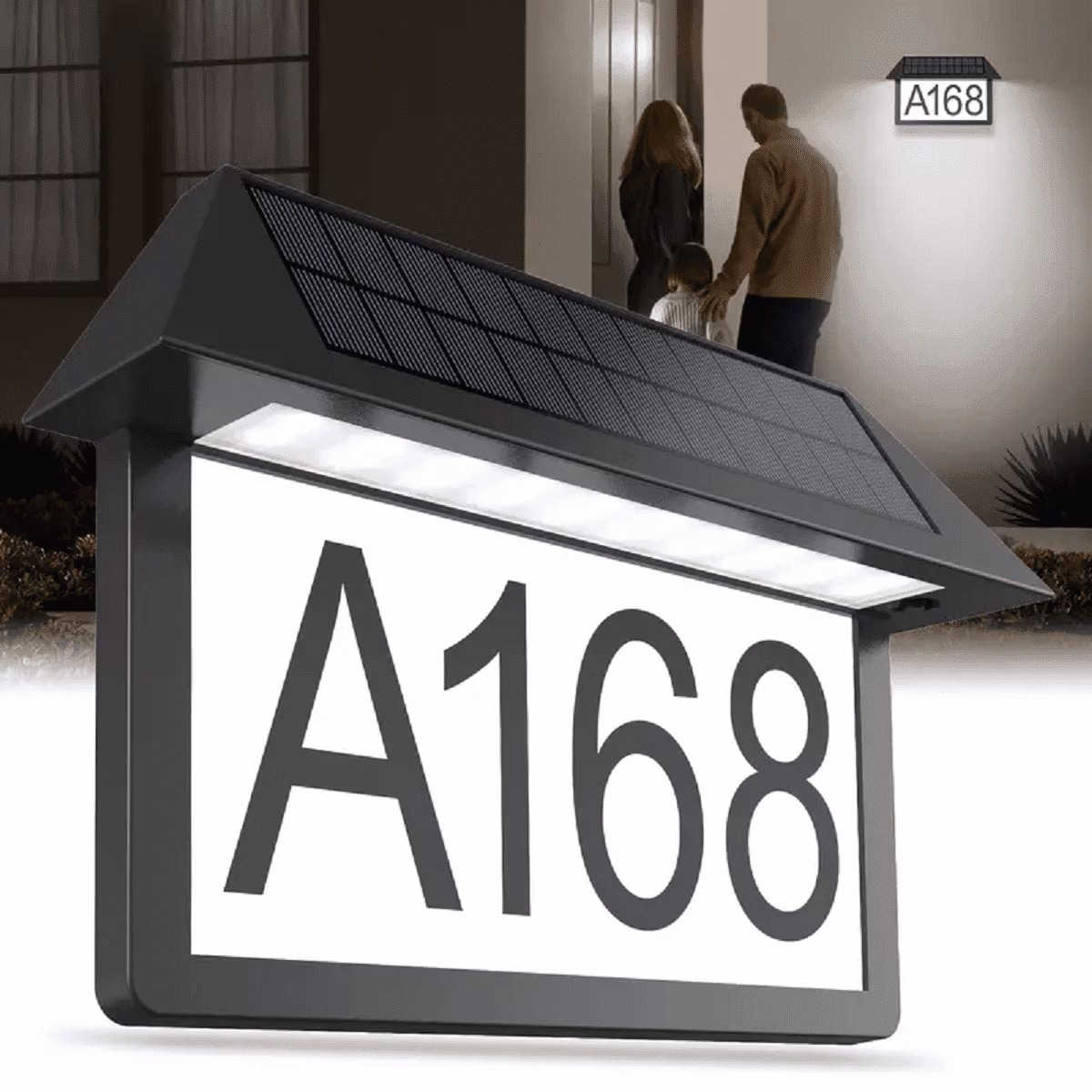 Illuminated House Number Sign - Solar Powered Address Plaque with LED Lights