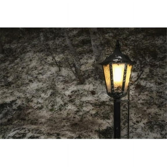 Illuminated Lamp Post Against A Stone Wall - Beamish England Poster Print by John Short, 19 x 12