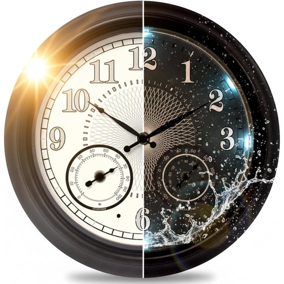 Illuminated Large Outdoor Clock - 18 inch Indoor Outdoor Night Light Wall Clock with Smart LED Sensor, Temperature and Humidity Combo - Weatherproof & Easy to Read for Pool, Patio & Home Decor