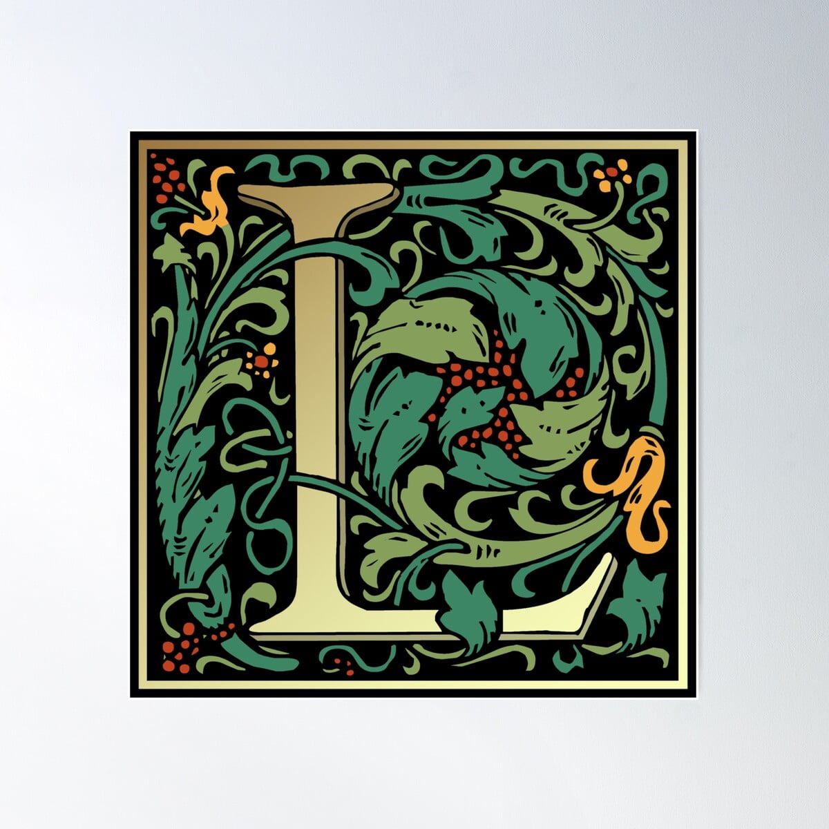 Illuminated Lettering William Morris Black Letter L Poster Wall Art ...
