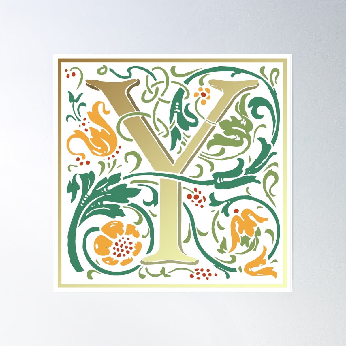 Illuminated Lettering William Morris White Letter Y Poster Wall Art ...