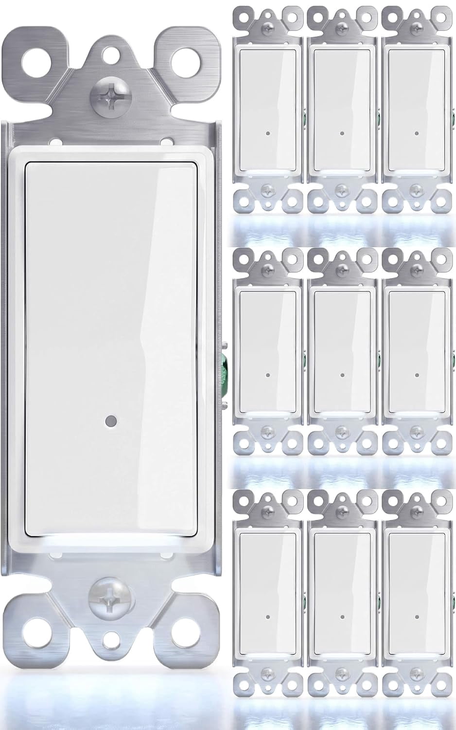 Illuminated Light Switch, Single Pole, White,15A 120/277V, 10 Pack ...