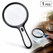 Illuminated Magnifying Glass 5.7in, Large LED Reading Magnifier with 4 Lights, Handheld Hobby Magnifier with Storage Bag, Black