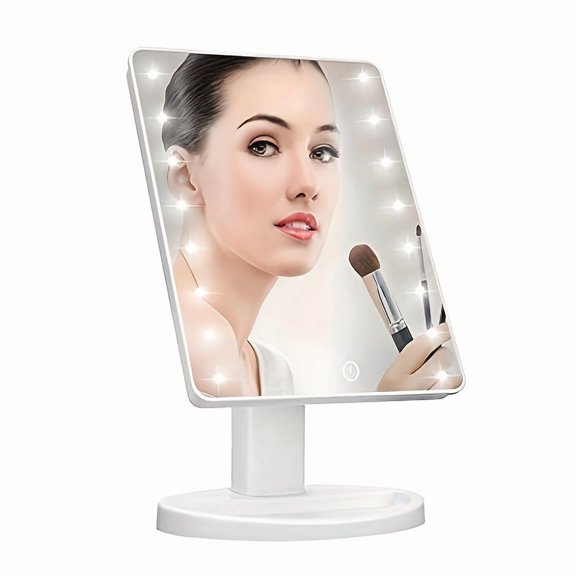 Illuminated Makeup Mirror with 16 LED Lights, 180-Degree Rotatable Design, Touch Screen Brightness Control, USB Dual Power Supply for Bathroom And Beauty Use