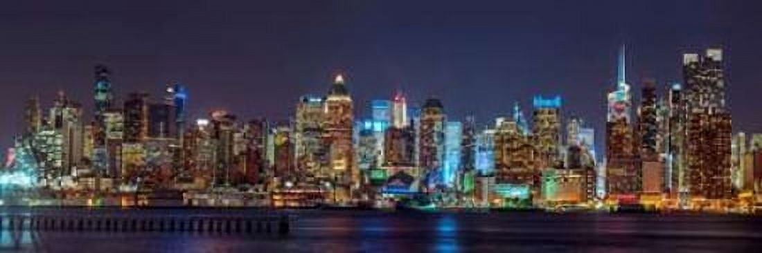 Illuminated Manhattan skyline at twilight - New York City Canvas Art - Assaf Frank (12 x 36)