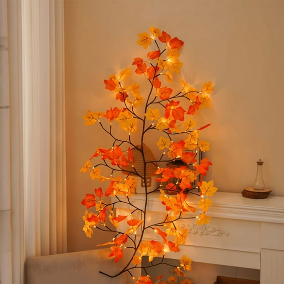 Illuminated Maple Leaf Vine Light Garland Flexible Branch Design Festival Lighting for Indoor Outdoor Thanksgiving Christmas Party Decor Celebration Display