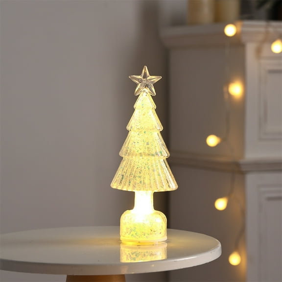 Illuminated Mercury Glass Trees, Gold Lighted Tabletop Christmas Tree Ceramic, Small Handcrafted Sparkling Glass Xmas Decor with LED Light